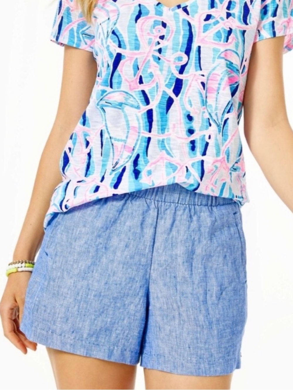 Lilly Pulitzer Lilo Linen Blue Shorts Size Medium